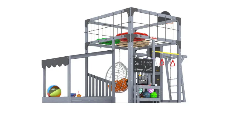 Детская площадка Савушка КУБ-4 (Серый) с подушками и коконом