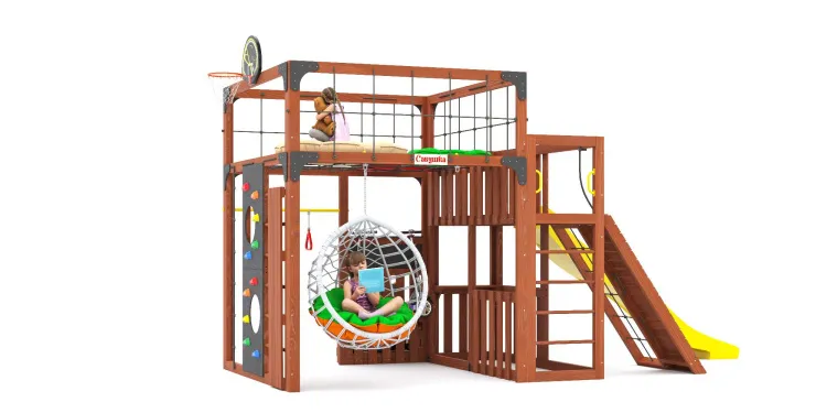 Детская площадка Савушка КУБ-3 (Махагон) с подушками и коконом