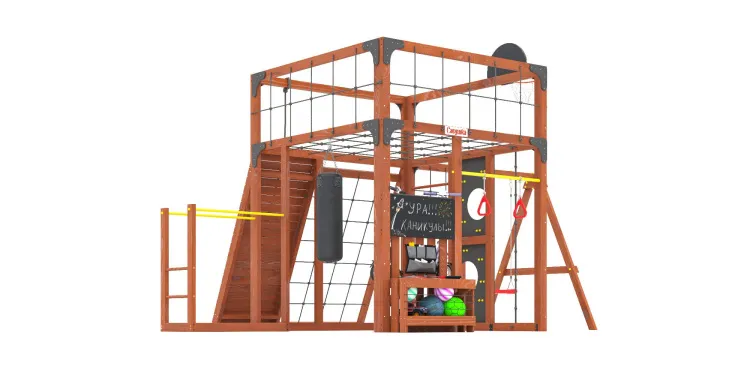 Детская площадка Савушка КУБ-7 (Махагон) с качелями Лодочка