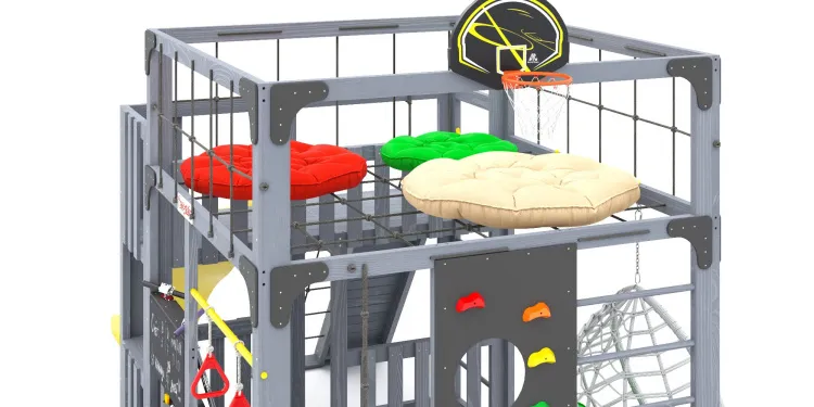 Детская площадка Савушка КУБ-3 (Серый) с подушками и коконом