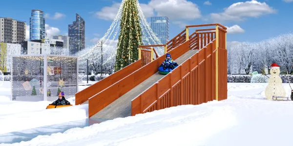 Зимняя горка Савушка Зима 13 с закрытыми фасадами и лавочкой