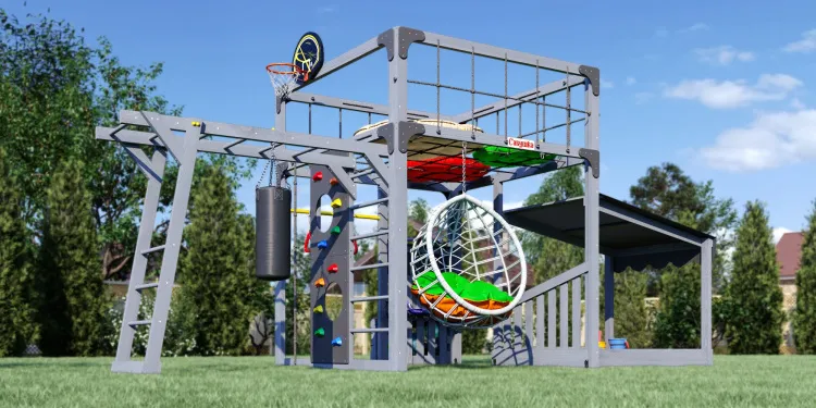 Детская площадка Савушка КУБ-4 (Серый) с подушками и коконом