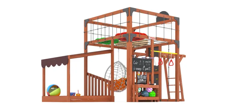 Детская площадка Савушка КУБ-4 (Махагон) с подушками и коконом