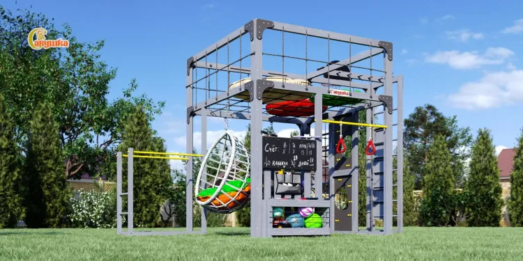 Детская площадка Савушка КУБ-2 (Серый) с подушками и коконом