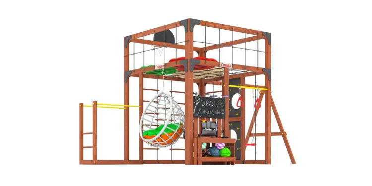 Детская площадка Савушка КУБ-6 (Махагон) с подушками и коконом