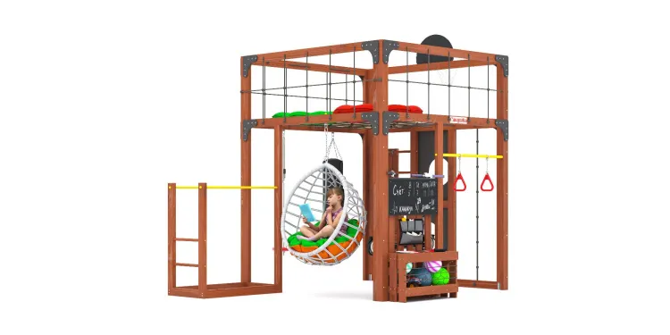 Детская площадка Савушка КУБ-1 (Махагон) с подушками и коконом