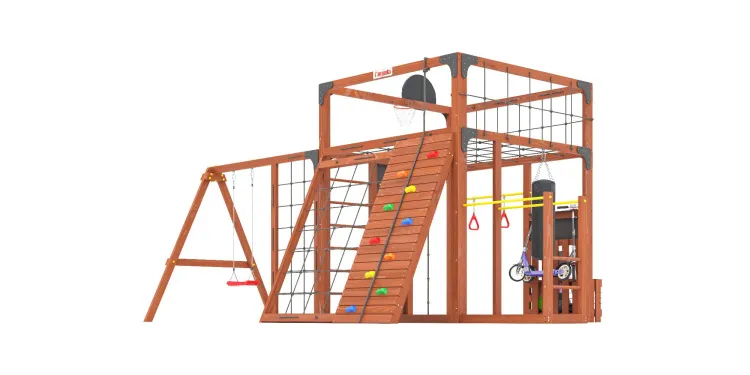 Детская площадка Савушка КУБ-7 (Махагон) с качелями Лодочка