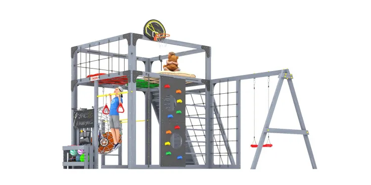 Детская площадка Савушка КУБ-7 (Серый) с качелями Лодочка и коконом