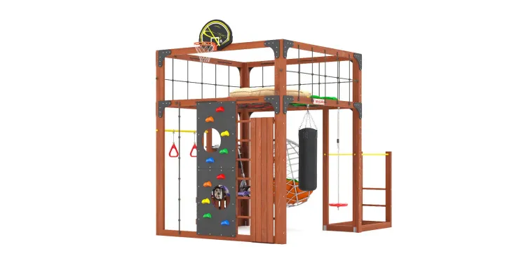 Детская площадка Савушка КУБ-1 (Махагон) с подушками и коконом