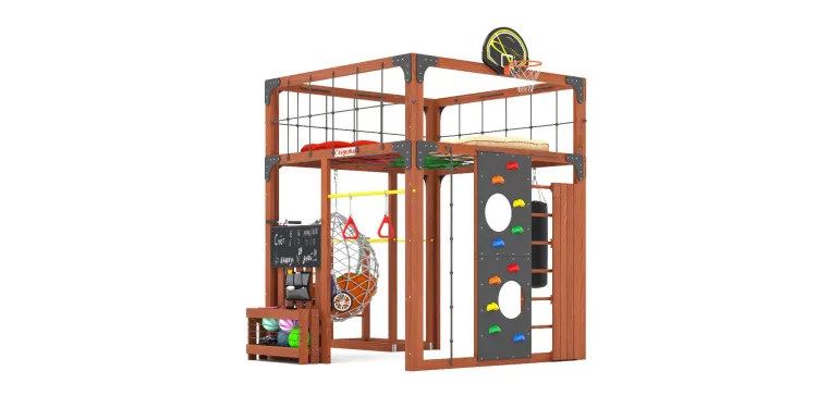 Детская площадка Савушка КУБ-1 (Махагон) с подушками и коконом