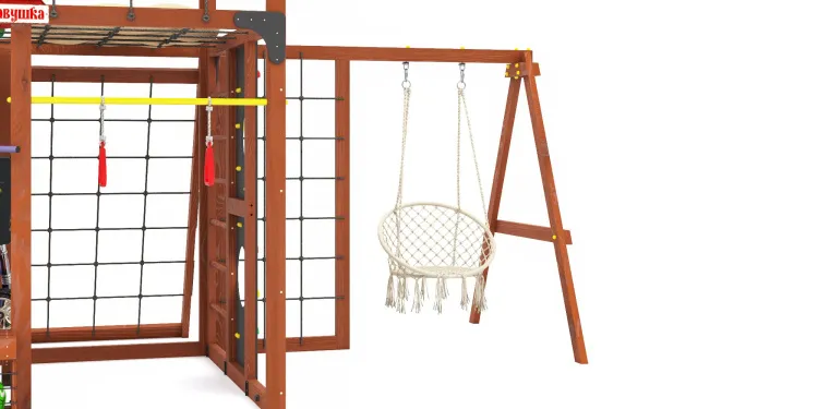 Детская площадка Савушка КУБ-7 (Махагон) с подушками и плетеным креслом