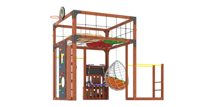 Детская площадка Савушка КУБ-1 (Махагон) с подушками и коконом