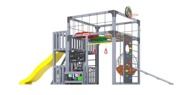 Детская площадка Савушка КУБ-3 (Серый) с подушками и коконом