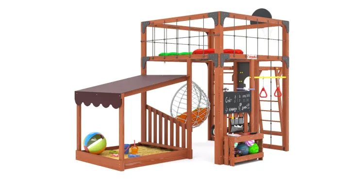 Детская площадка Савушка КУБ-4 (Махагон) с подушками и коконом