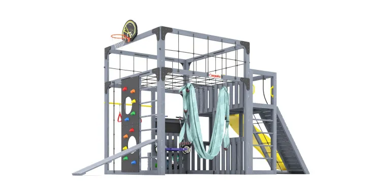 Детская площадка Савушка КУБ-3 (Серый) с гамаком для йоги