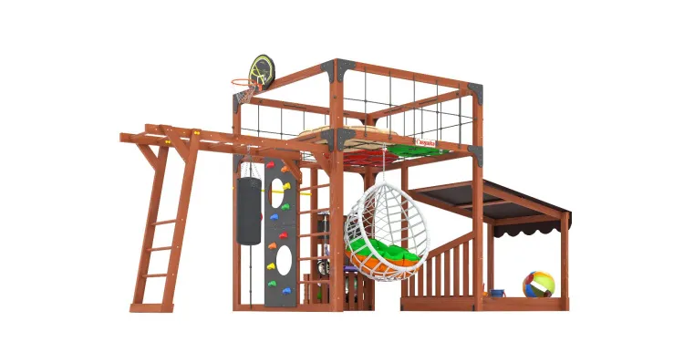 Детская площадка Савушка КУБ-4 (Махагон) с подушками и коконом