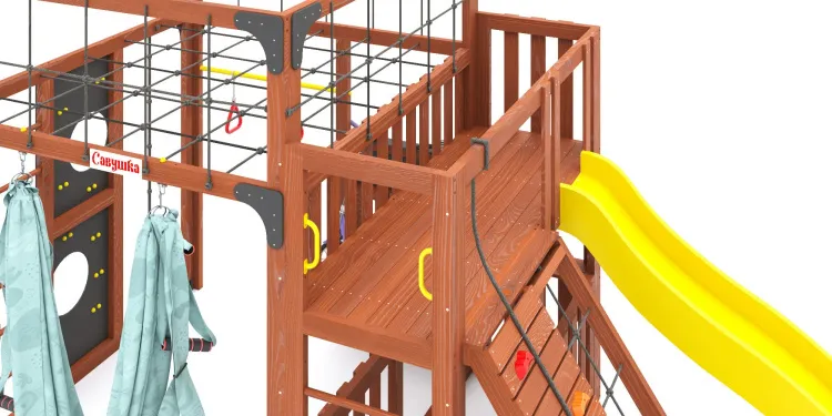 Детская площадка Савушка КУБ-3 (Махагон) с гамаком для йоги
