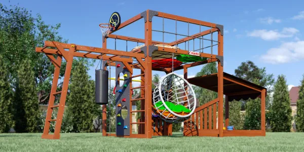 Детская площадка Савушка КУБ-4 (Махагон) с подушками и коконом