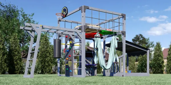 Детская площадка Савушка КУБ-4 (Серый) с гамаком для йоги