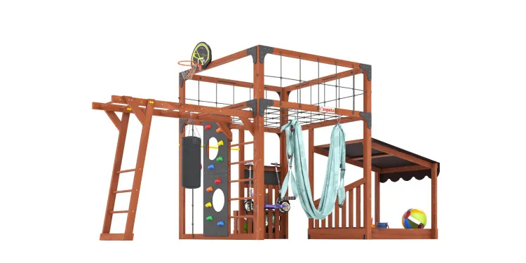 Детская площадка Савушка КУБ-4 (Махагон) с гамаком для йоги