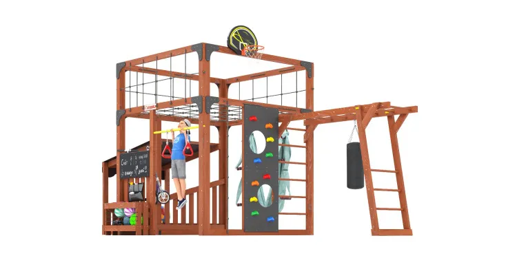 Детская площадка Савушка КУБ-4 (Махагон) с гамаком для йоги