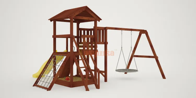 Детская площадка Савушка Мастер 2 с качелями Гнездо 1 метр (Махагон)