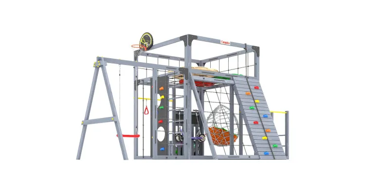 Детская площадка Савушка КУБ-7 (Серый) с качелями Лодочка и коконом