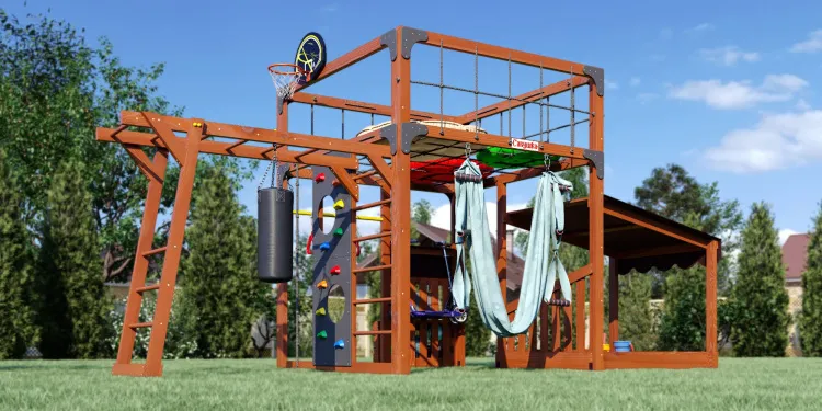 Детская площадка Савушка КУБ-4 (Махагон) с гамаком для йоги