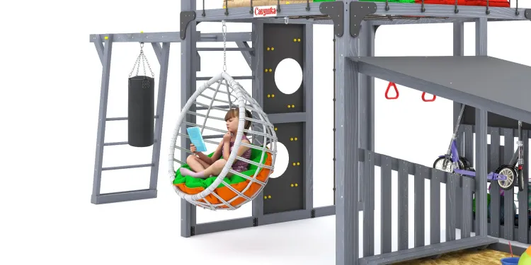 Детская площадка Савушка КУБ-4 (Серый) с подушками и коконом