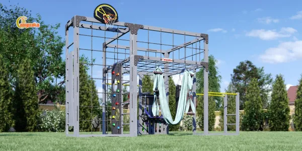 Детская площадка Савушка КУБ-2 (Серый) с гамаком для йоги