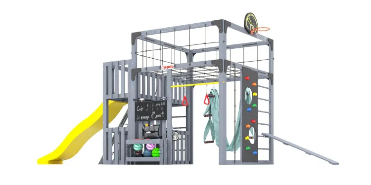 Детская площадка Савушка КУБ-3 (Серый) с гамаком для йоги