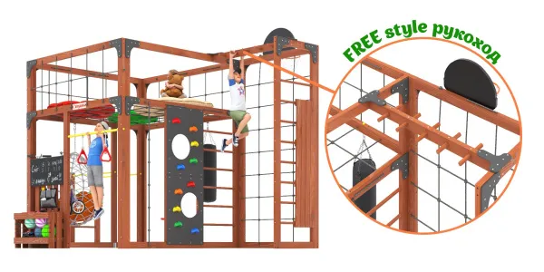 Детская площадка Савушка КУБ-2 (Махагон) с подушками и коконом