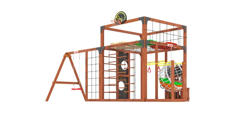 Детская площадка Савушка КУБ-6 (Махагон) с подушками и коконом