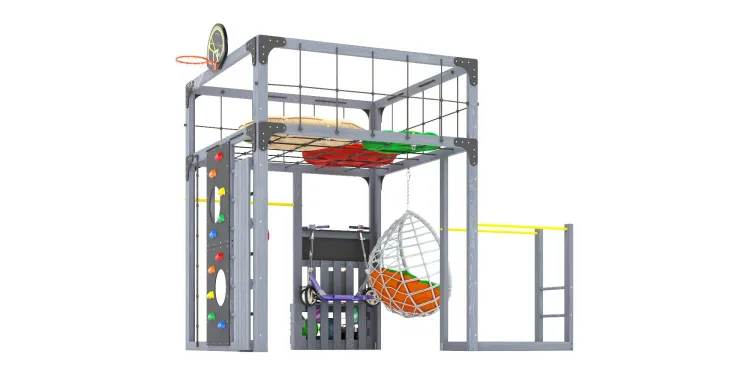 Детская площадка Савушка КУБ-1 (Серый) с подушками и коконом