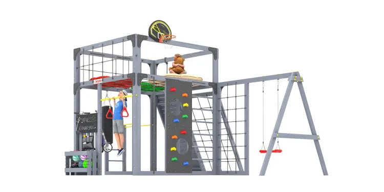 Детская площадка Савушка КУБ-7 (Серый) с подушками и качелями Лодочка