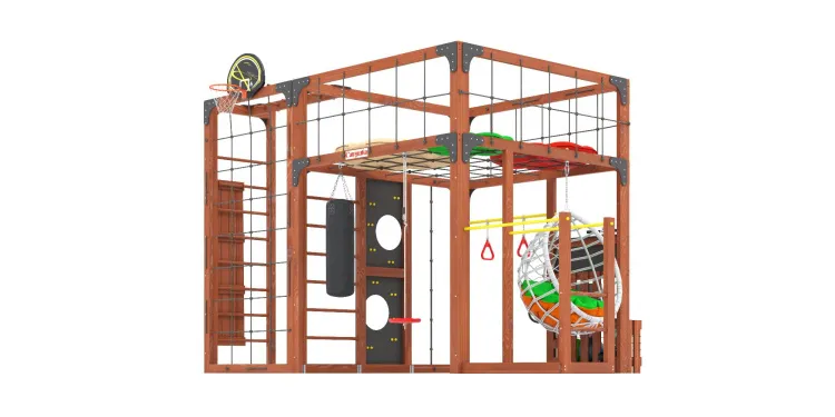 Детская площадка Савушка КУБ-2 (Махагон) с подушками и коконом