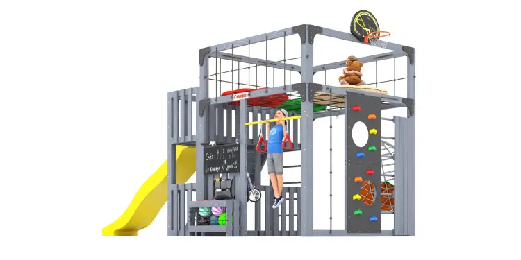 Детская площадка Савушка КУБ-3 (Серый) с подушками и коконом