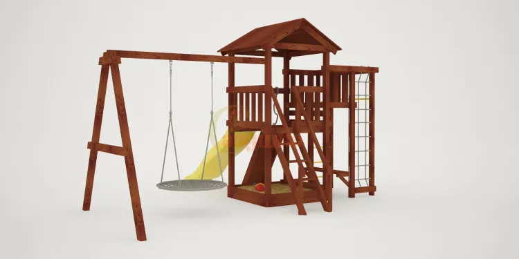 Детская площадка Савушка Мастер 3 с качелями Гнездо 1 метр (Махагон)