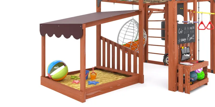 Детская площадка Савушка КУБ-4 (Махагон) с подушками и коконом