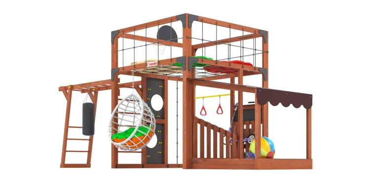 Детская площадка Савушка КУБ-4 (Махагон) с подушками и коконом