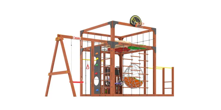 Детская площадка Савушка КУБ-6 (Махагон) с подушками и коконом