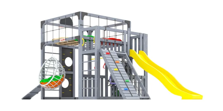 Детская площадка Савушка КУБ-3 (Серый) с подушками и коконом