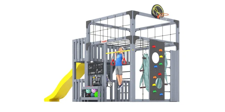 Детская площадка Савушка КУБ-3 (Серый) с гамаком для йоги