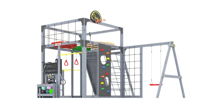 Детская площадка Савушка КУБ-7 (Серый) с подушками и качелями Лодочка