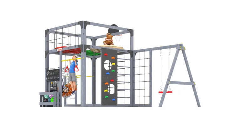 Детская площадка Савушка КУБ-6 (Серый) с подушками и коконом