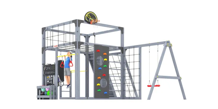 Детская площадка Савушка КУБ-7 (Серый) с качелями Лодочка