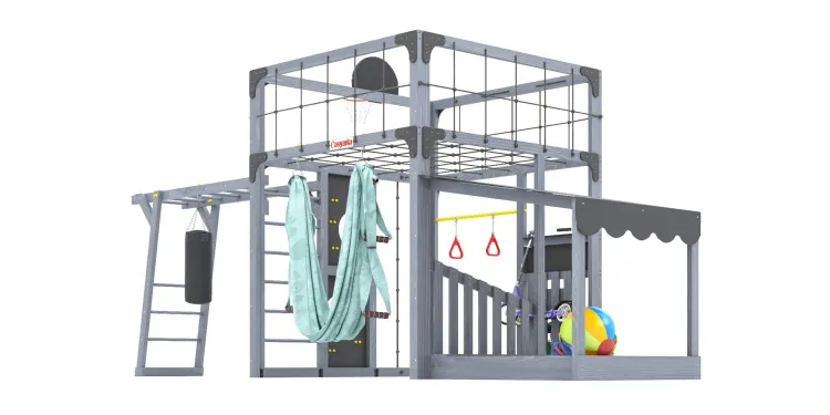 Детская площадка Савушка КУБ-4 (Серый) с гамаком для йоги