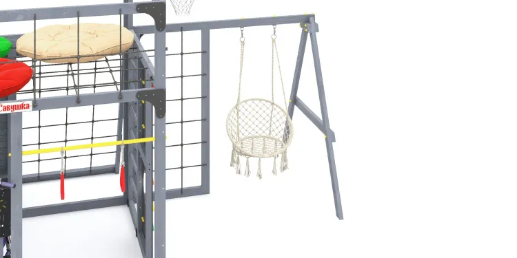 Детская площадка Савушка КУБ-7 (Серый) с подушками и плетеным креслом