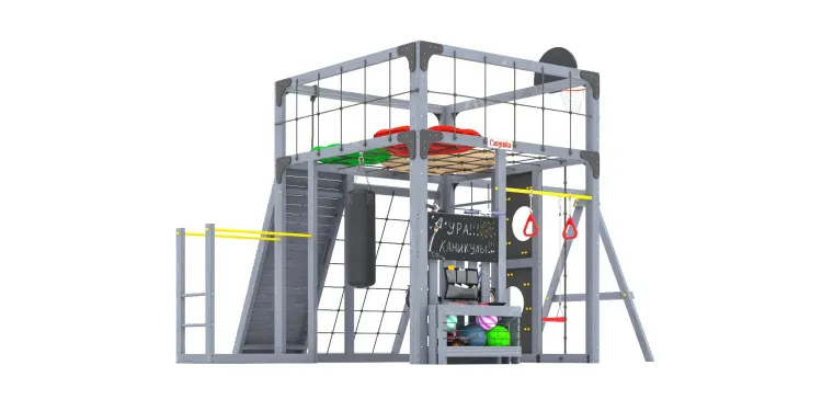 Детская площадка Савушка КУБ-7 (Серый) с подушками и качелями Лодочка