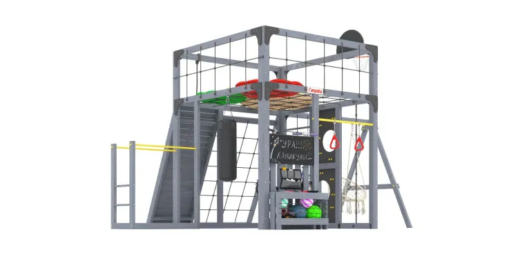 Детская площадка Савушка КУБ-7 (Серый) с подушками и плетеным креслом